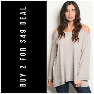 ☀️LAST3️⃣//ICE GRAY WAFFLE COLD SHOULDER TOP